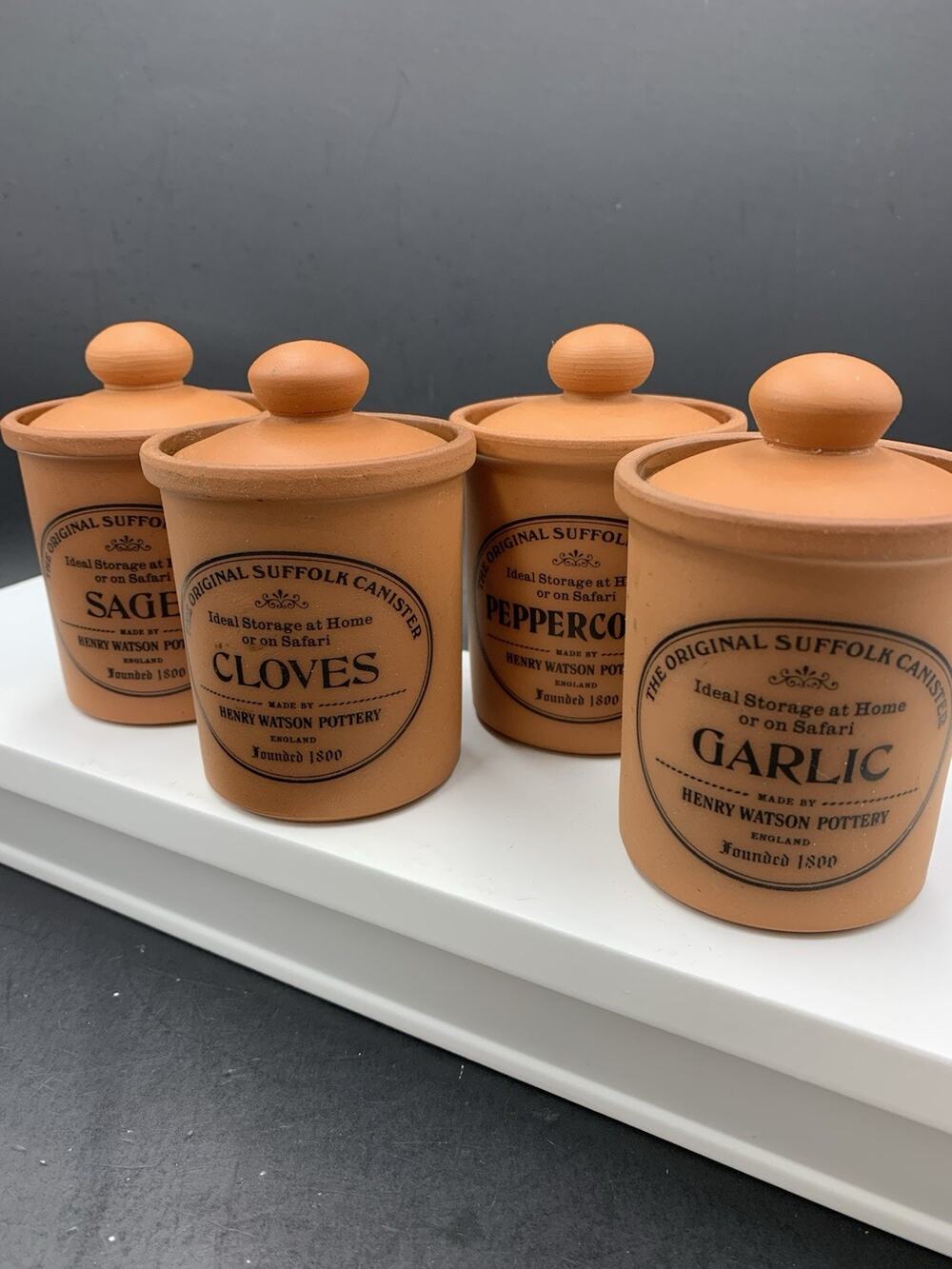 SET OF 4 The Original Suffolk Spice Herb Canisters Henry Watson Pottery England